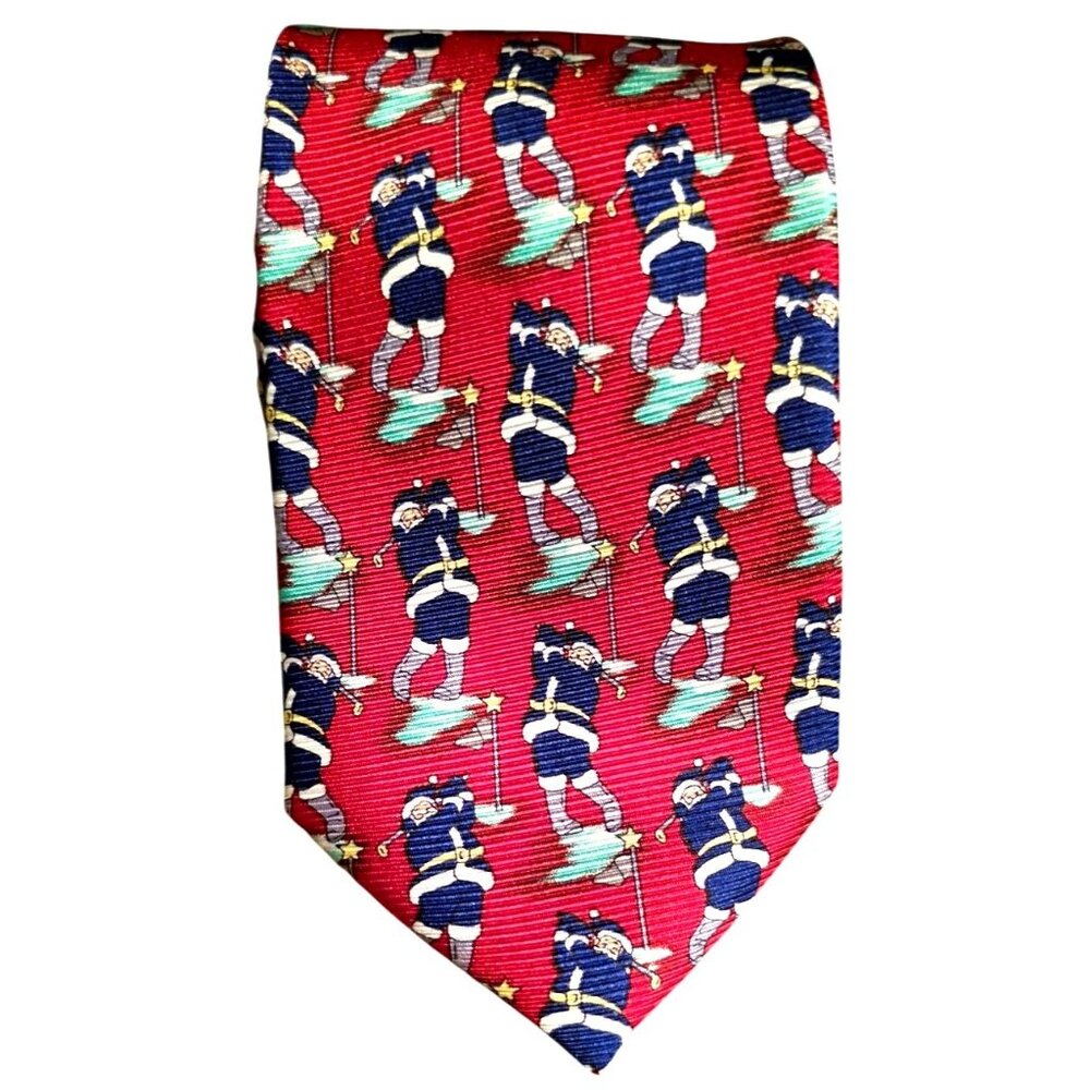 Vintage Necktie Cape Cod Red Silk Golfing‎ Santa Men Holiday Novelty